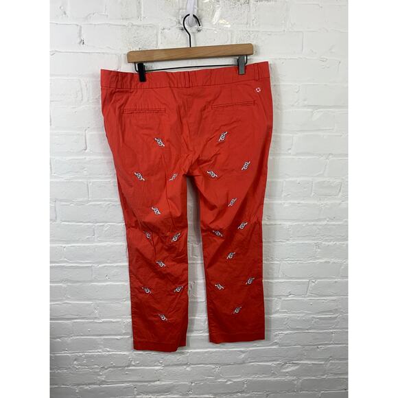 Castaway Women's Nantucket Island Embroidered Pants Flat Front Orange Size 12 - Picture 2 of 4